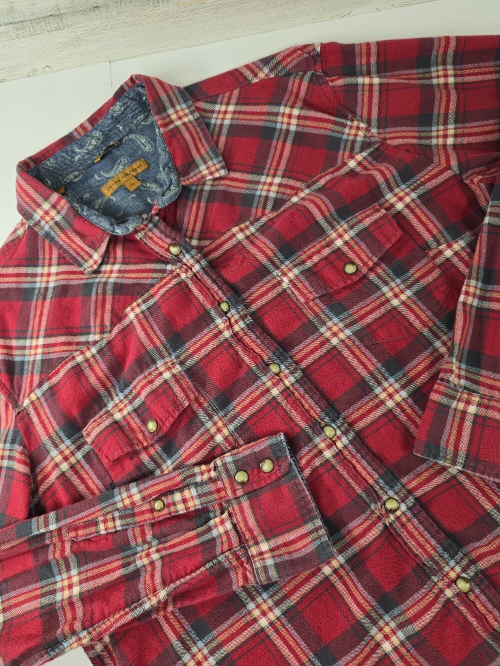 Jachs Girlfriend Bea Flannel Shirt Red WOMEN'S SIZE XL LONG SLEEVE SNAP BUTTONS.